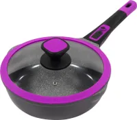 Ø24cm Bratpfanne ca. 7.5cm hoch KING® Click-Grip Aluguss mit Keramikbeschichtung Innen: FUSION TI /  abnehmbarer Pfannengriff / mit Glasdeckel / Farbe: Berry