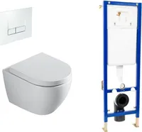 sanicomfort Wand-WC Rivo spülrandlos Set mit Vorwandelement, Schallschutz-Set und Betätigungsplatte eckig