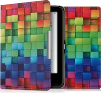 kwmobile Klapphülle kompatibel mit Tolino Vision 1 / 2 / 3 / 4 HD Hülle - eReader Case - Regenbogen Würfel Mehrfarbig Grün Blau