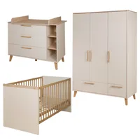 roba Babyzimmer Set Jil - 3-teiliges Set mit Kombi-Kinderbett 70x140cm, Wickelkommode & 3-türigem Kleiderschrank - Cashmere / Chestnut