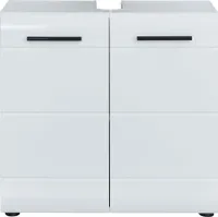 trendteam Bad Waschbeckenunterschrank Skin/Gloss/Line Weiß Nachbildung/Weiß Hochglanz Tiefzieh 60 x 56 x 31 cm