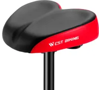 WEST BIKING Ergonomischer Fahrrad-Ersatzsattel, weich, breiter, dicker, Rennrad-Kissen, Langstreckenfahrten, bequem, stossfest, Fahrradsitze (rot)