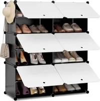 WOLTU Schuhregal mit 6 Fächern, für 24 Paar Schuhe, mit Türen, Weiß Schwarz