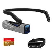 ORDRO EP7 Head Wearable 4K 60fps Videokamera First Person View Freisprech-Camcorder APP-Steuerung Autofokus Eingebauter 2-Achsen-Gimbal Anti-Shake mit Fernbedienung + 64G-Speicherkarte
