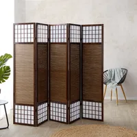 Homestyle4u 90, Paravent Raumteiler 5 teilig, Faltbar Blickdicht, Holz Bambus Reispapier, Braun