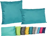 2er Set Outdoor Lounge Kissen Set 45x45cm + 30x50cm Dekokissen Inkl. Füllung Wasserfest Sitzkissen Garten Lotus Effekt, Farbe:Petrol