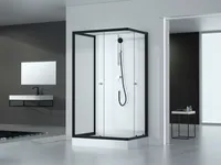 Dusche Komplett MARWELL Komplettdusche Fertigdusche Black and White 80 x 110 x 200 cm – Komplett Set inkl. Duschwanne und Armatur - Duschkabine mit hochwertigen Aluminiumprofilen