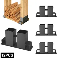 LARS360 12er Kaminholzstapelhilfe Schwarz Metall Holzstapelhilfe Gespritztes Eisen Holzstapelhalter Stabile Brennholz Stapelhilfen Gestell Holzwiegen Kaminholzhalter für Kaminholz Brennholzregal