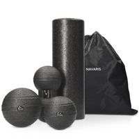 Navaris Faszien Set 4tlg. Massageroller - 1x Faszienrolle 1x Peanut Duo Massageball 2x Faszienball - Massage Bälle Duoball - Rücken Nacken Yoga