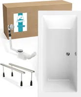 Calmwaters® Rechteck Badewannen-Set 190x90 cm mit Wannenfüßen & Ablaufgarnitur, Acrylwanne Modern Square 2, Körperformwanne, Set Badewanne komplett, 190 x 90 cm, Weiß, 99000308