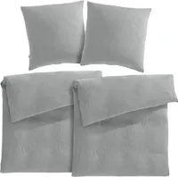 Pure Label Musselin Bettwäsche 155x220 4 teilig bestehend aus Bettbezug 155 x 220 cm 2er Set + Kissenbezug 80x80 cm 2er Set aus Baumwolle in grau