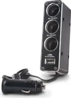 rozgałęźnik gniazda 3 w 1 z kablem USB czarny 0.5A do zapalniczki samochodowej