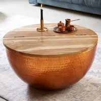 cagü: Industriedesign Couchtisch [PULIM] Natur aus Über Akazienholz Akazienholz ist daund Kupferkorpus mit Hammerschlagtechnik modelliert 60cm Ø Rund