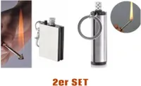 2er SET EWIGES STREICHHOLZ Benzin Feuerzeug Sturm Feuerstein Metall Zündholz NEU