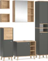Vicco Badmöbel-Set Senyo, 5 Teile, Anthrazit/Goldkraft Eiche