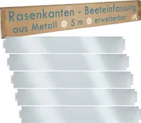 Rasenkante Metall 5m 10m 15m 20m 25m 30m erweiterbar 100x14cm verzinkt Beeteinfassung Beetumrandung Mähkante Garten Umrandung V2Aox, Länge:5 m (4.40€/m)