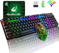RGB LED Gaming Mechanisch Tastatur Maus Set Kabellos Keyboard USB Wiederaufladbar（Schwarz） für PC, Mac und Laptop