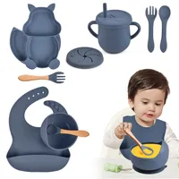 Kindergeschirr-Set Baby-Teller 8-teiliges Set Kinderteller mit Saugnapf Kindergeschirr Teller Lätzchen Schüssel Löffel Gabel Trinkbecher