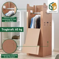 3 x Kleiderbox 60 kg Traglast stabiler Kleiderkarton mit Kleiderstange 2-wellig Umzugskarton Textilkarton BB-Verpackungen