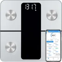 OKWISH Körperfettwaage mit App LCD Digitale Personenwaage Smart Bluetooth Körperwaage für iOS & Android Digital Körperanalysewaage Waage Weiß