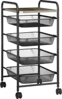 HOMCOM Rollwagen, Küchenwagen mit 4 Körben, Aufbewahrungsregal mit Rollen, Haushaltregal, Servierwagen für Schlafzimmer, Wohnzimmer, Stahl, Schwarz, 41,5 x 31 x 66 cm