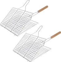 2er Set BBQ Grillguthalter Grillkorb Grillhalter Grillgut Fleisch Fisch Würstchen Gemüse Halter Grillgitter Stahl Verchromt