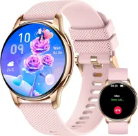Smartwatch für Damen mit Bluetooth-Anrufen, 1,32 Zoll HD Armbanduhr, Digitaluhr Schrittzähler Pulsmesser Blutdruck, Rosa