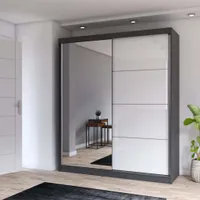 Schwebetürenschrank Kleiderschrank Schrank mit Spiegel 183 cm Grau/Weiß Multi 35