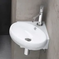 doporro Waschbecken  Gäste WC weiß Aufsatzwaschbecken Hängewaschbecken Eckwaschbecken aus Keramik 395x385x145mm Handwaschbecken Waschtisch Brüssel002