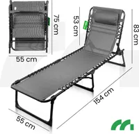 MalTec Gartenliege klappbar Sonnenliege Strandkorb einstellbar Oasis Grau mit Tasche weiche Kopfstütze bis 120kg
