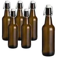 gouveo 6er Set Glasflasche 500 ml Antik mit Bügelverschluss - Bügelflasche 0,5 l aus Braunglas zum Befüllen - Bügelverschlussflasche