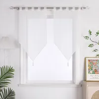 Joyswahl Scheibengardinen mit Schlaufen 2er Set Bistrogardine kurz Küche Gardinen Halbtransparent Leinen Vorhänge Weiß BxH 45x90cm 2 Stück