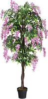 COSTWAY Kunstbaum mit Blüten, Kunstpflanze groß im Topf, Zimmerpflanze mit natürlichen Blättern & 2 Stämmen, Künstlicher Blumen Pflanze Baum Kunstblume Rosa, Deko Pflanze künstlich, Grünpflanze 180 cm