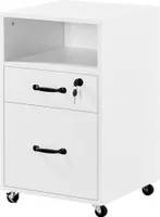 Yaheetech Aktenschrank Rollcontainer mit 2 schubladen, mobiler Büroschrank mit offenen Fächern, hängenden Aktenfächern, für A4 und Letter-Format, für Büro, Schlafzimmer, Weiß