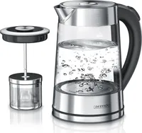 Arendo Wasserkocher 1,7 l, 2200 W, Edelstahl & Glas mit Teesieb, Teekocher, Temperaturwahl 40° C - 100° C