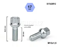 Kolový šroub M12x1,5x28 kulový R12, klíč 17, S17A28R12, výška 48,5 mm