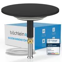 Bächlein Universal Badewannenstöpsel - Abfluss-Stopfen aus massivem Messing inkl. Ersatzdichtung - Schwarz