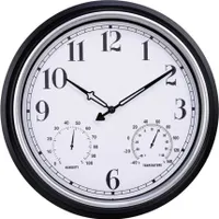 SensaHome Wanduhr – wasserdicht – Outdoor-Uhr – Durchmesser 40 cm – geräuschloses Uhrwerk –  Hygrometer/Thermometer – Silber