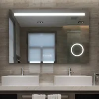 WDWRITTI LED-Lichtspiegel Badspiegel mit LED Beleuchtung 100x60cm ( wasserdicht, staubdicht;Touch-Schalter mit Speicherfunktion;,  Touch/Wandschalter, LED-Anzeige für 24-Stunden-Uhrzeit), 3 dimmbare  Lichtfarben;Speicherfunktion;Digitaluhr
