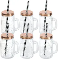 Schramm® 6 Stück Trinkgläser mit Deckel, Henkel und Mehrweg -Strohhalm Trinkhalm wiederverwendbar (iii) in 4 Varianten wählbar Glas Gläser Trinkglas Cocktail  Drinking , Farbe:bronze