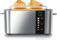 Arendo Toaster 4 Scheiben, Langschlitztoaster, Langschlitz, Edelstahl, 1500W, Display mit Restzeitanzeige, Brötchenaufsatz, Defrost Funktion, Wärmeisolierendes Gehäuse, Touch Display, silber