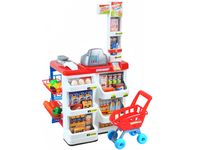 deAO Toys Kinder Einkaufswagen Lebensmittel Kaufladen Artikel Supermarkt blau 