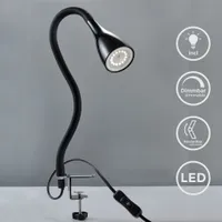 B.K.LichtLED svorka stmievateľná lampa na čítanie flexibilná stolná lampa čierna 5W