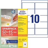 Avery Zweckform L4744REV-65 Universal-Etiketten, A4, 96 x 50,8 mm, 650 Etiketten/65 Bogen, weiß