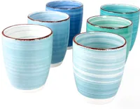 6er Kaffeebecher Set Blue 350ml ohne Henkel Trinkbecher Tee Pott Blautöne