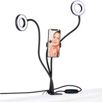 Grundig Selfie Studio Ringlampe – 2x Lampen – Selfie Lampe – Social Media und Vlogs – mit Tischklemme – flexibler Hals – USB