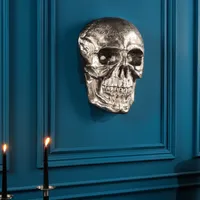 riess-ambiente Exklusive Wandskulptur SKULL XXL 40cm silber Deko Totenkopf Wandbild Wanddekoration