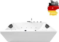 Basera BASIC Indoor Whirlpool Badewanne Naxos 180 x 90 cm mit 16 Massagedüsen, Wasserfall, LED-Ambiente