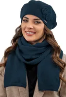 Vivisence damen baskenmütze eleganter wintermütze und schal set warm kopfbedeckung und halsbedeckung an winter und herbst warm dick, winterset für frauen, hergestellt in der eu, dunkelblau, einheitsgr