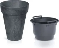 Cube Slim Beton Effect Blumentopf 2 in 1 inkl. Pflanztopf für Innen- und Außenbereich Pflanzkübel UV-beständig Rund Kunststoff Ø 355mm Anthrazit